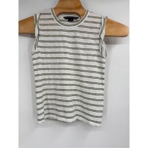 Veronica Beard White and Green Striped Sleeveless Women's Shirt Top Size XS